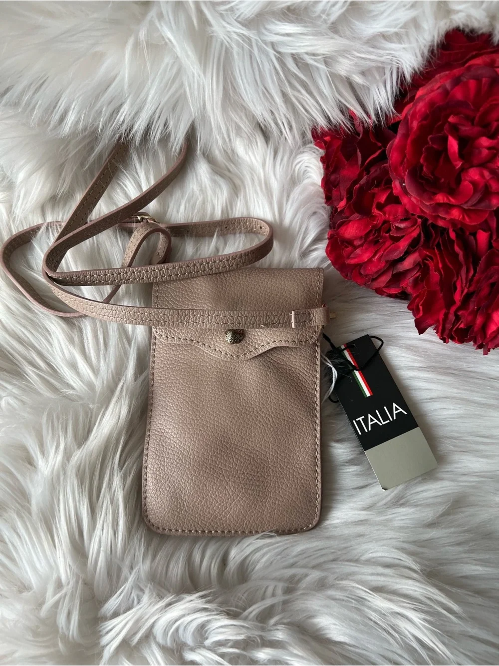 Isadora Italy Leather Crossbody Bag Purse Phone Pouch Mocha Beige